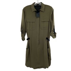 L.A.M.B Gwen Stefani Olive Green Silk Shirt Dress New